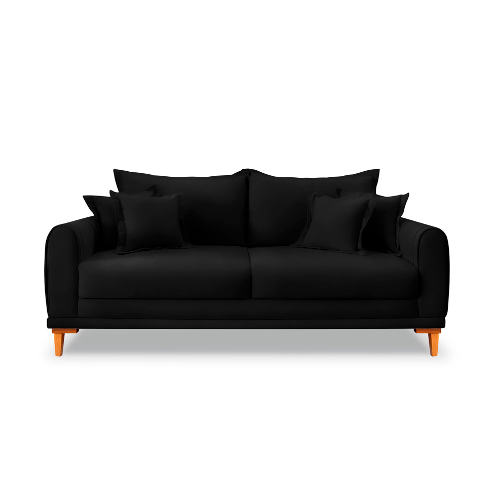 Sofá 3 Lugares Lisboa Veludo Preto 220 cm