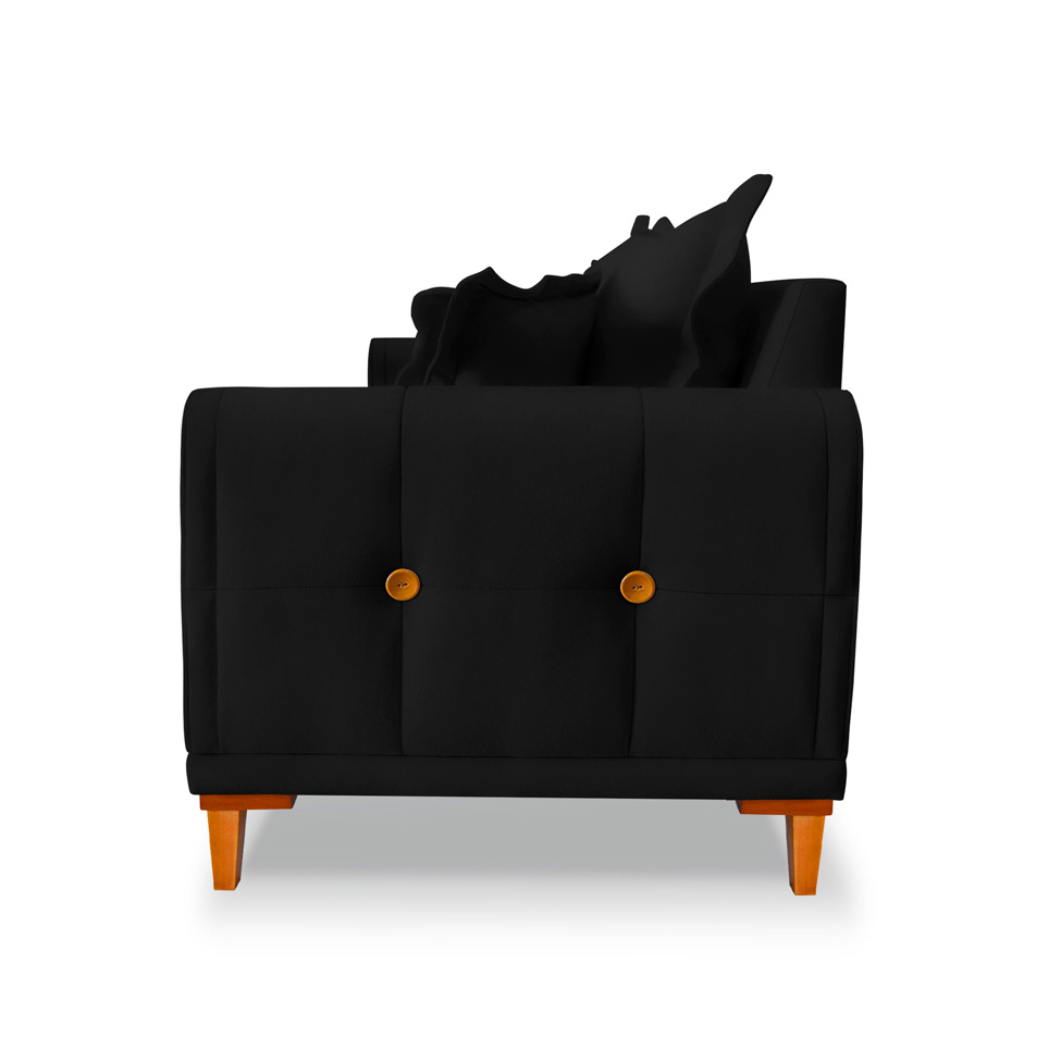 Sofá 3 Lugares Lisboa Veludo Preto 220 cm