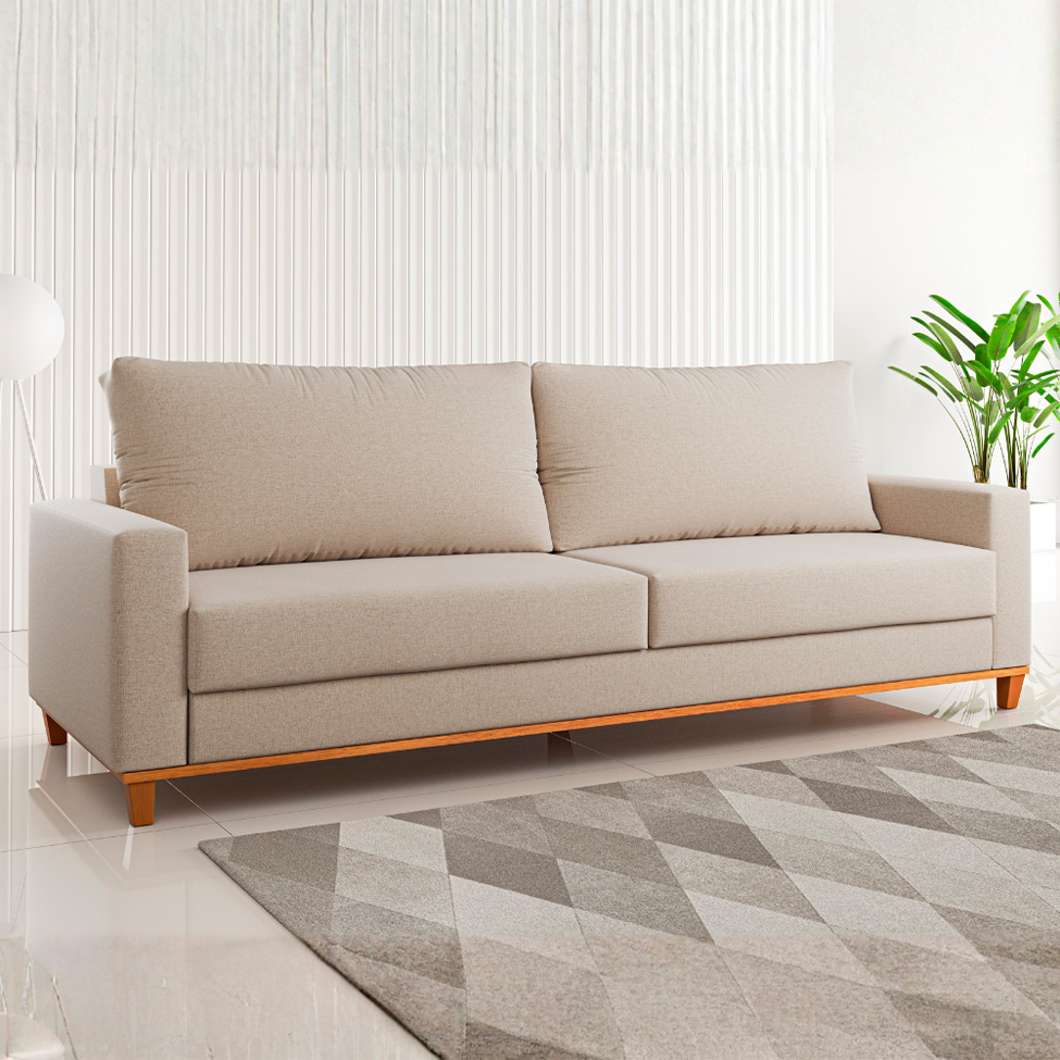 Sofá 3 Lugares Living New York Linho Bege