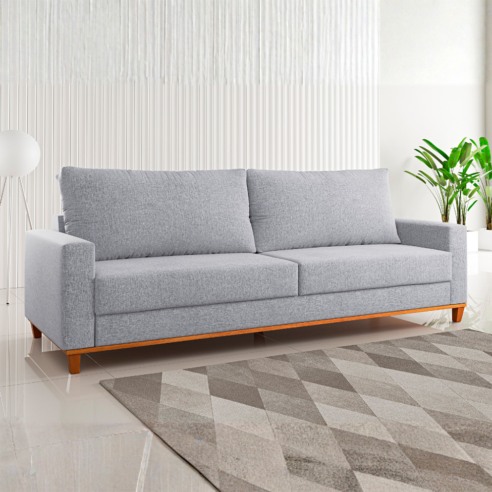 Sofá 3 Lugares Living New York Linho Cinza