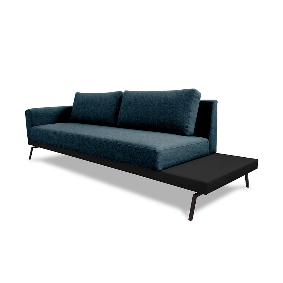 Sofá 3 Lugares Matteo com Mesa de Apoio Direita Linho Azul 180 cm