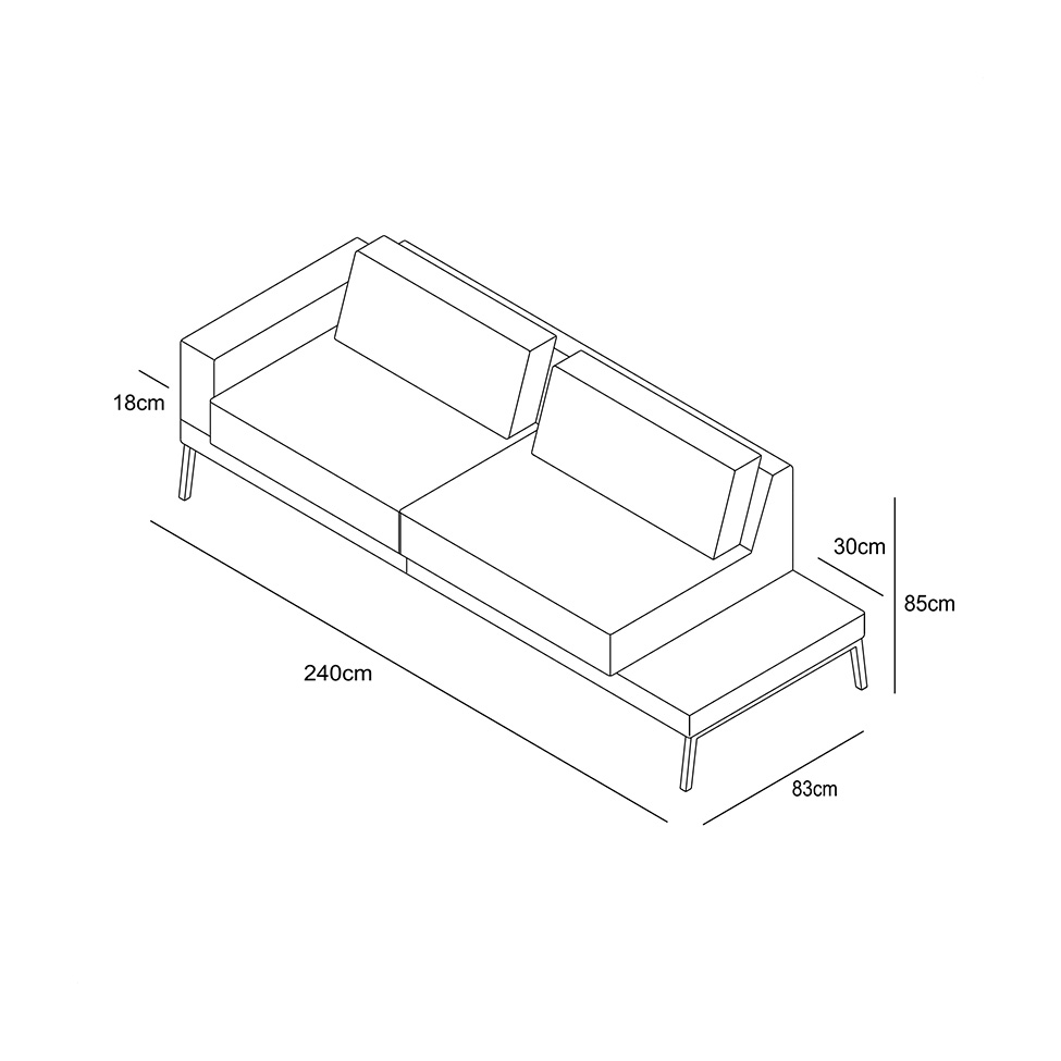 Sofá 3 Lugares Matteo com Mesa de Apoio Direita Linho Azul 240 cm