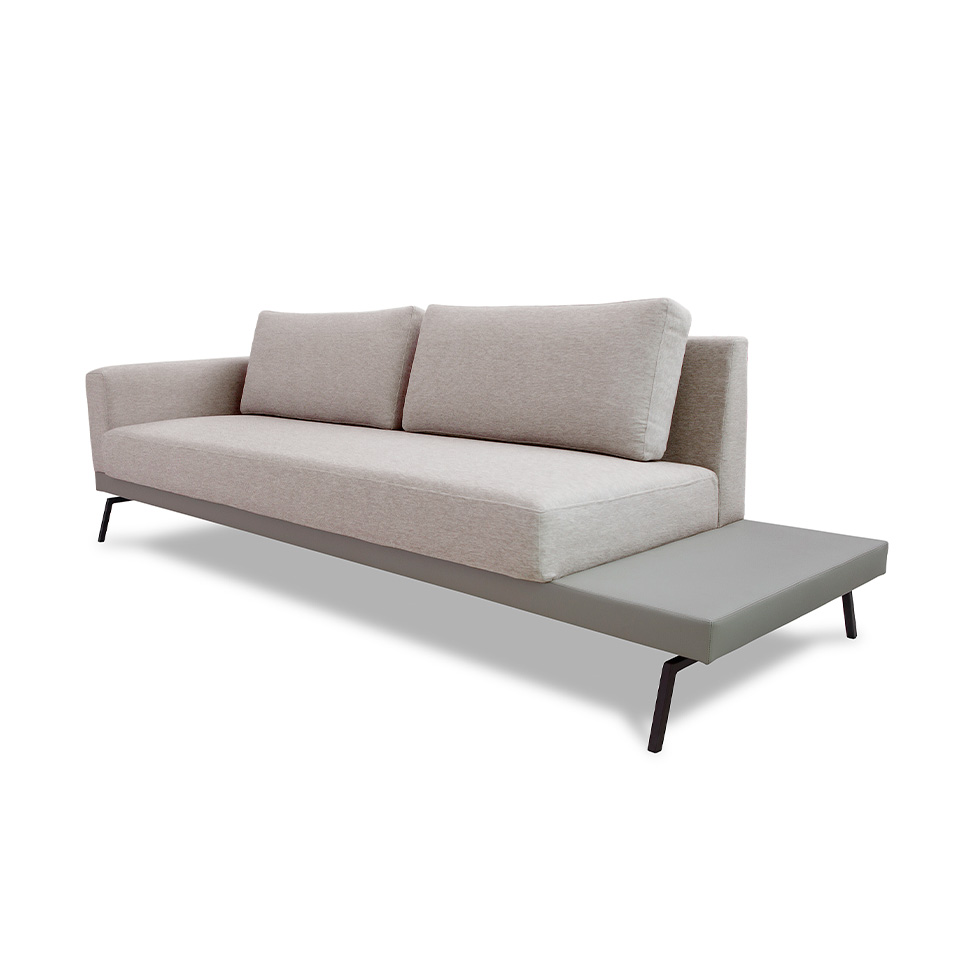 Sofá 3 Lugares Matteo com Mesa de Apoio Direita Linho Bege 210 cm