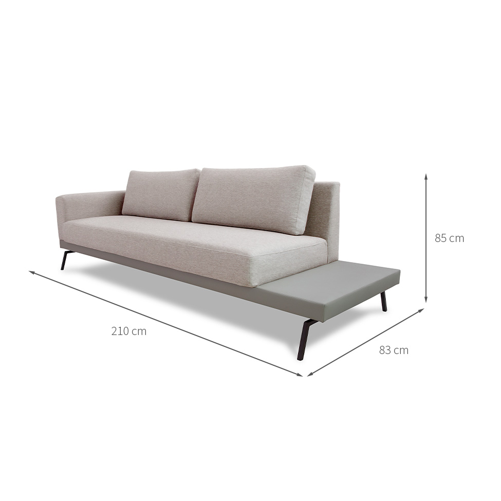 Sofá 3 Lugares Matteo com Mesa de Apoio Direita Linho Bege 210 cm