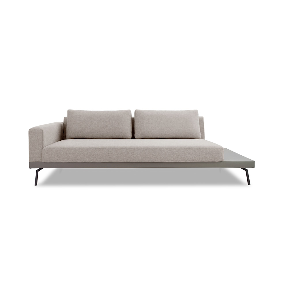 Sofá 3 Lugares Matteo com Mesa de Apoio Direita Linho Bege 210 cm