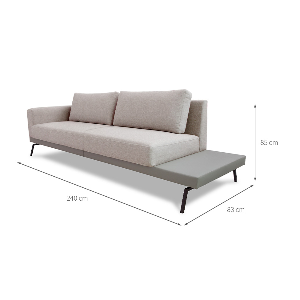 Sofá 3 Lugares Matteo com Mesa de Apoio Direita Linho Bege 240 cm