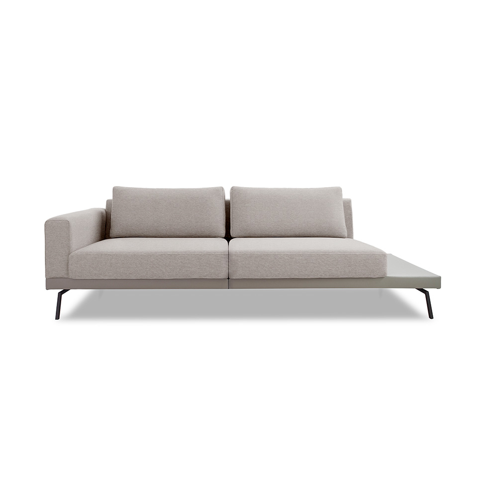 Sofá 3 Lugares Matteo com Mesa de Apoio Direita Linho Bege 240 cm