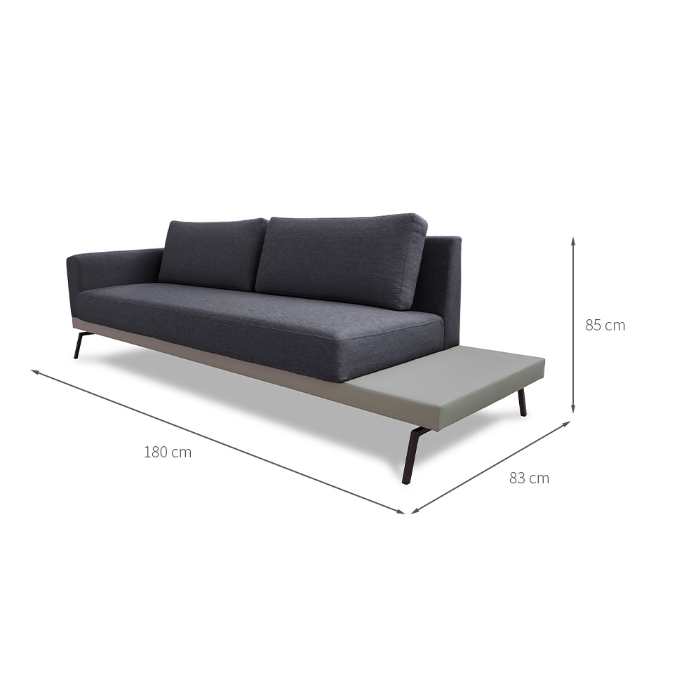 Sofá 3 Lugares Matteo com Mesa de Apoio Direita Linho Cinza 180 cm