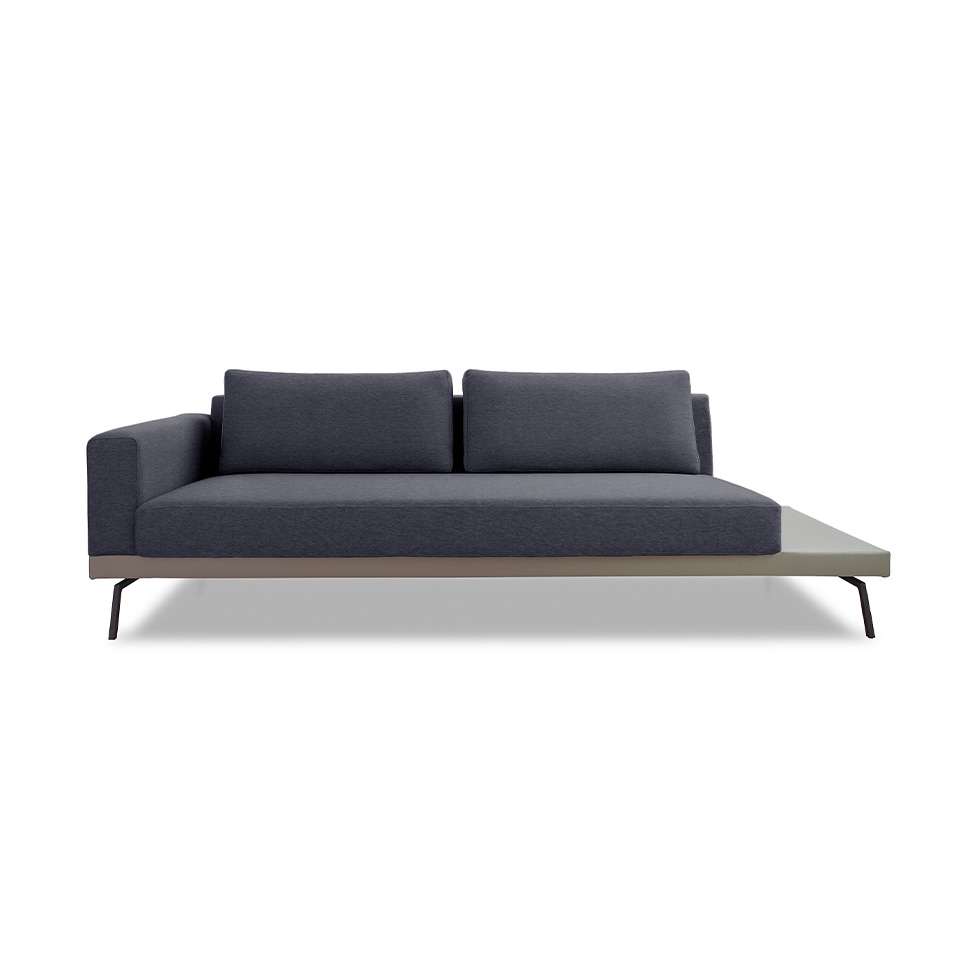 Sofá 3 Lugares Matteo com Mesa de Apoio Direita Linho Cinza 180 cm