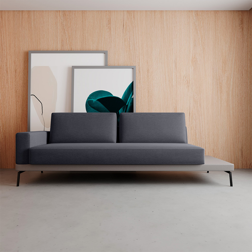 Sofá 3 Lugares Matteo com Mesa de Apoio Direita Linho Cinza 210 cm