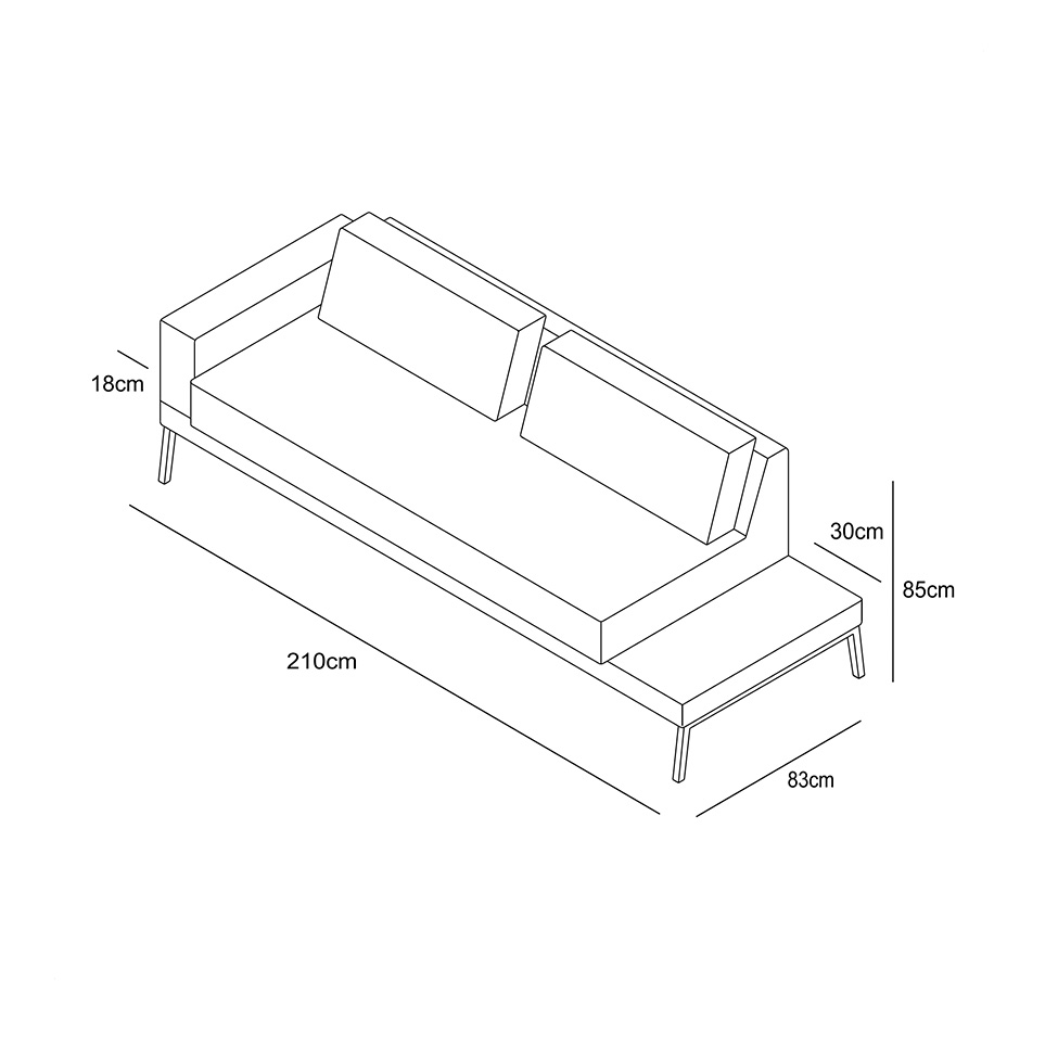 Sofá 3 Lugares Matteo com Mesa de Apoio Direita Linho Cinza 210 cm
