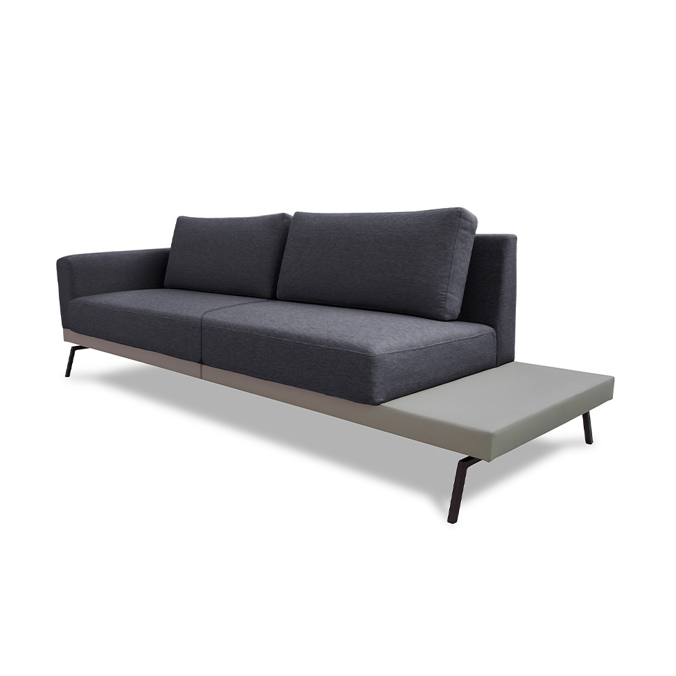 Sofá 3 Lugares Matteo com Mesa de Apoio Direita Linho Cinza 240 cm
