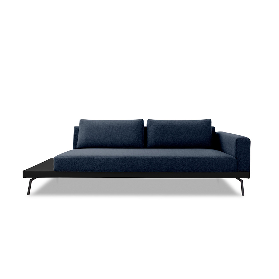 Sofá 3 Lugares Matteo com Mesa de Apoio Esquerda Linho Azul 210 cm