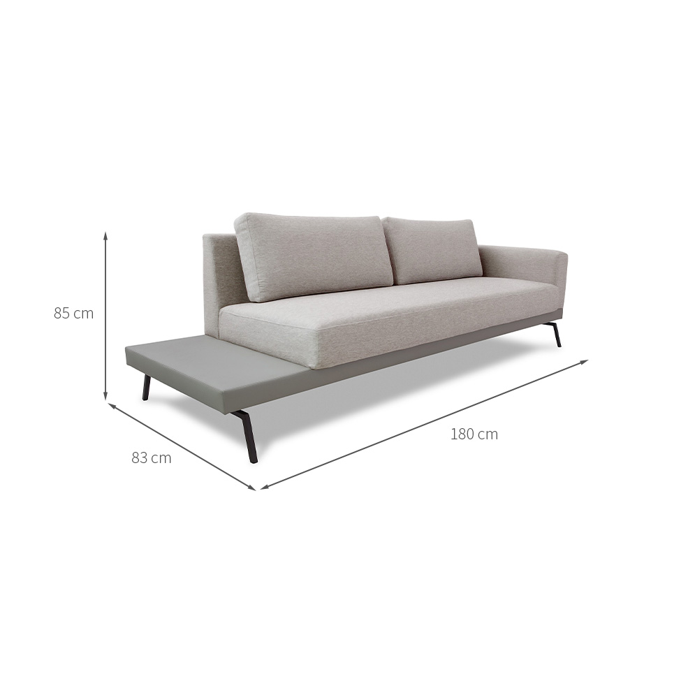 Sofá 3 Lugares Matteo com Mesa de Apoio Esquerda Linho Bege 180 cm