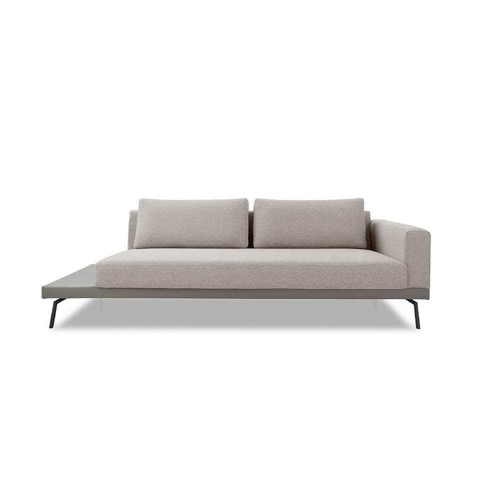Sofá 3 Lugares Matteo com Mesa de Apoio Esquerda Linho Bege 180 cm