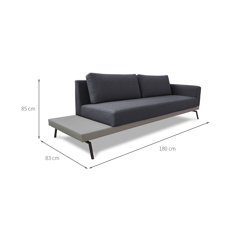 Sofá 3 Lugares Matteo com Mesa de Apoio Esquerda Linho Cinza 180 cm