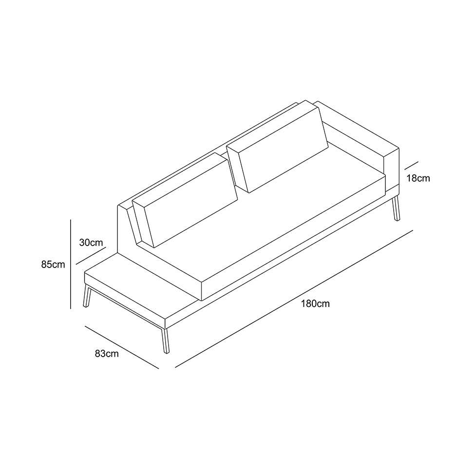 Sofá 3 Lugares Matteo com Mesa de Apoio Esquerda Linho Cinza 180 cm