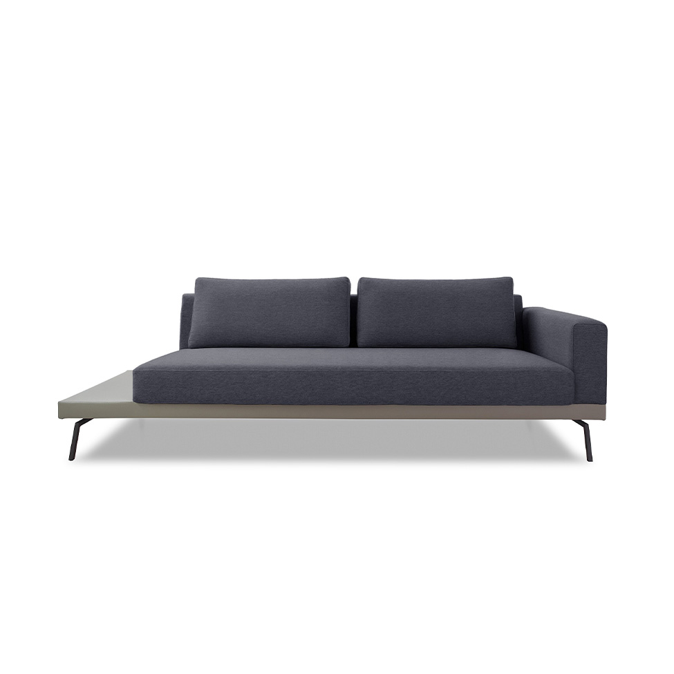 Sofá 3 Lugares Matteo com Mesa de Apoio Esquerda Linho Cinza 210 cm