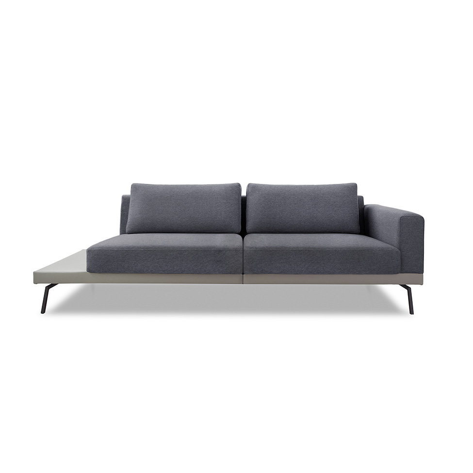 Sofá 3 Lugares Matteo com Mesa de Apoio Esquerda Linho Cinza 240 cm