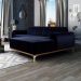 Sofá 3 Lugares Molino com Chaise Direito Veludo Azul Marinho e Dourado
