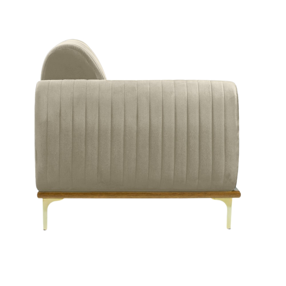 Sofá 3 Lugares Molino com Chaise Direito Veludo Creme e Dourado