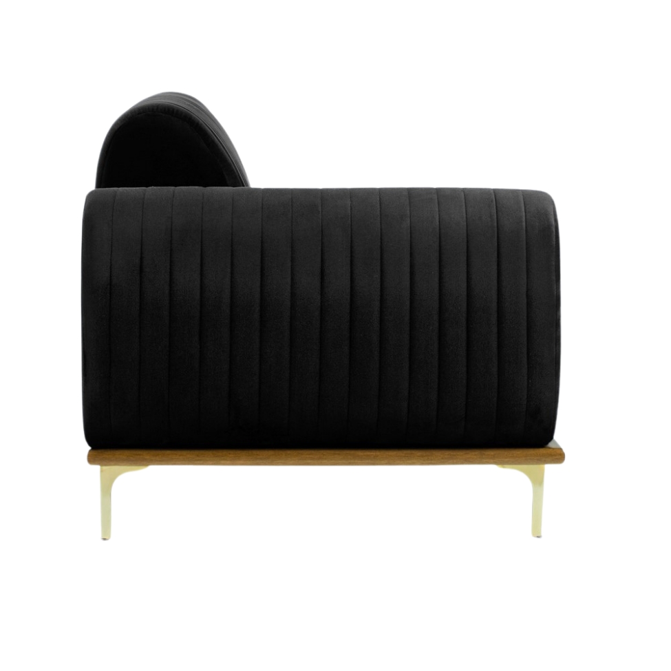Sofá 3 Lugares Molino com Chaise Direito Veludo Grafite e Dourado