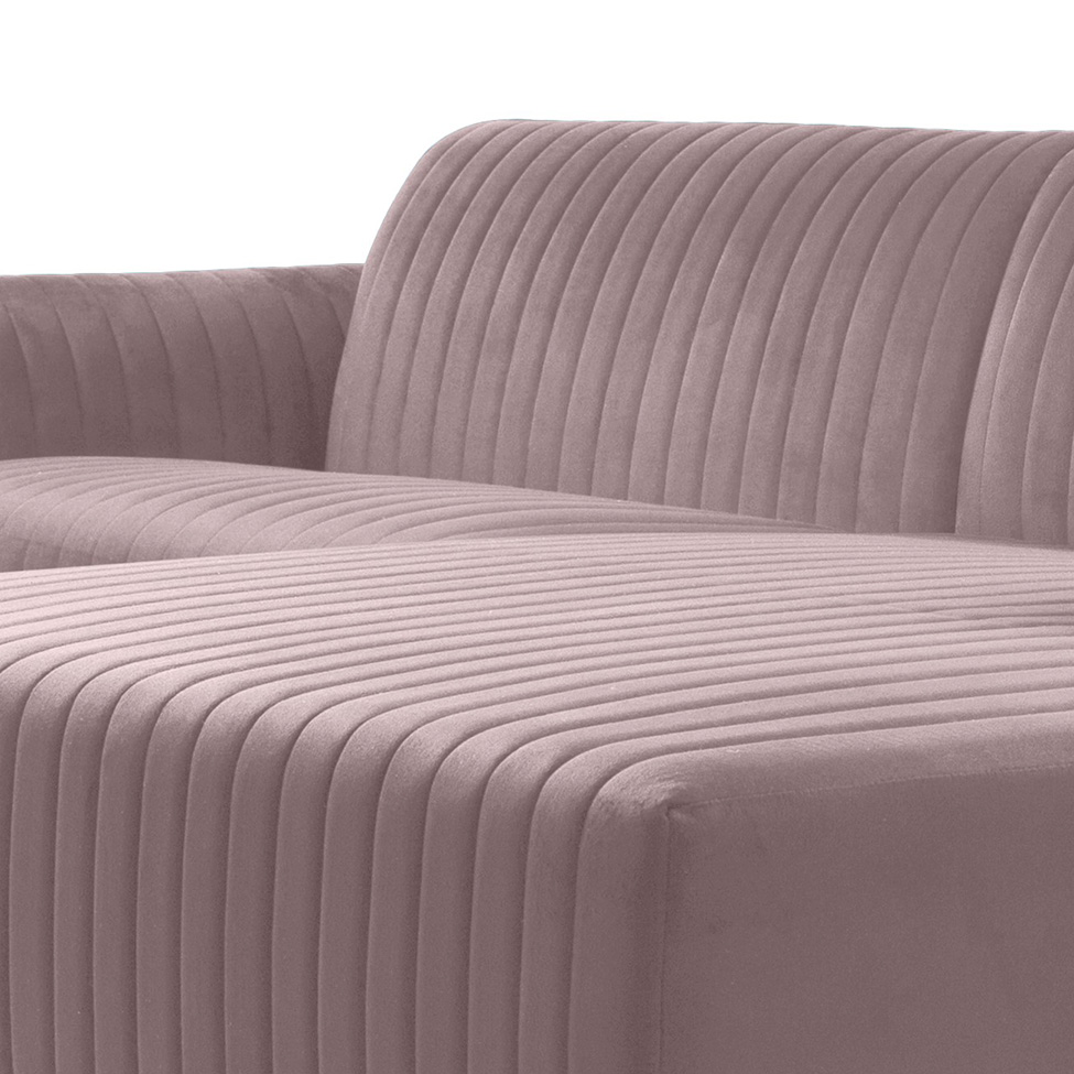 Sofá 3 Lugares Molino com Chaise Direito Veludo Rosa e Dourado