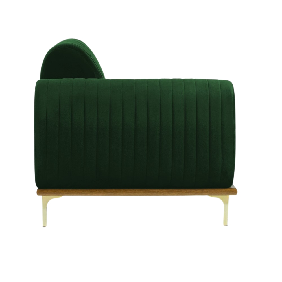 Sofá 3 Lugares Molino com Chaise Direito Veludo Verde e Dourado