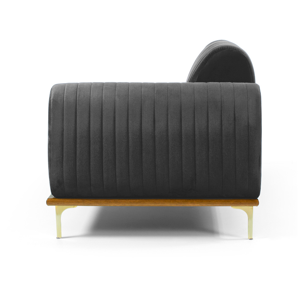 Sofá 3 Lugares Molino com Chaise Esquerdo Veludo Cinza e Dourado
