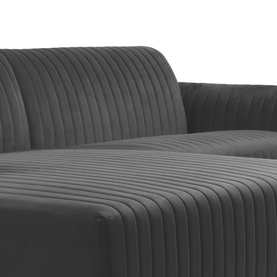 Sofá 3 Lugares Molino com Chaise Esquerdo Veludo Cinza e Dourado
