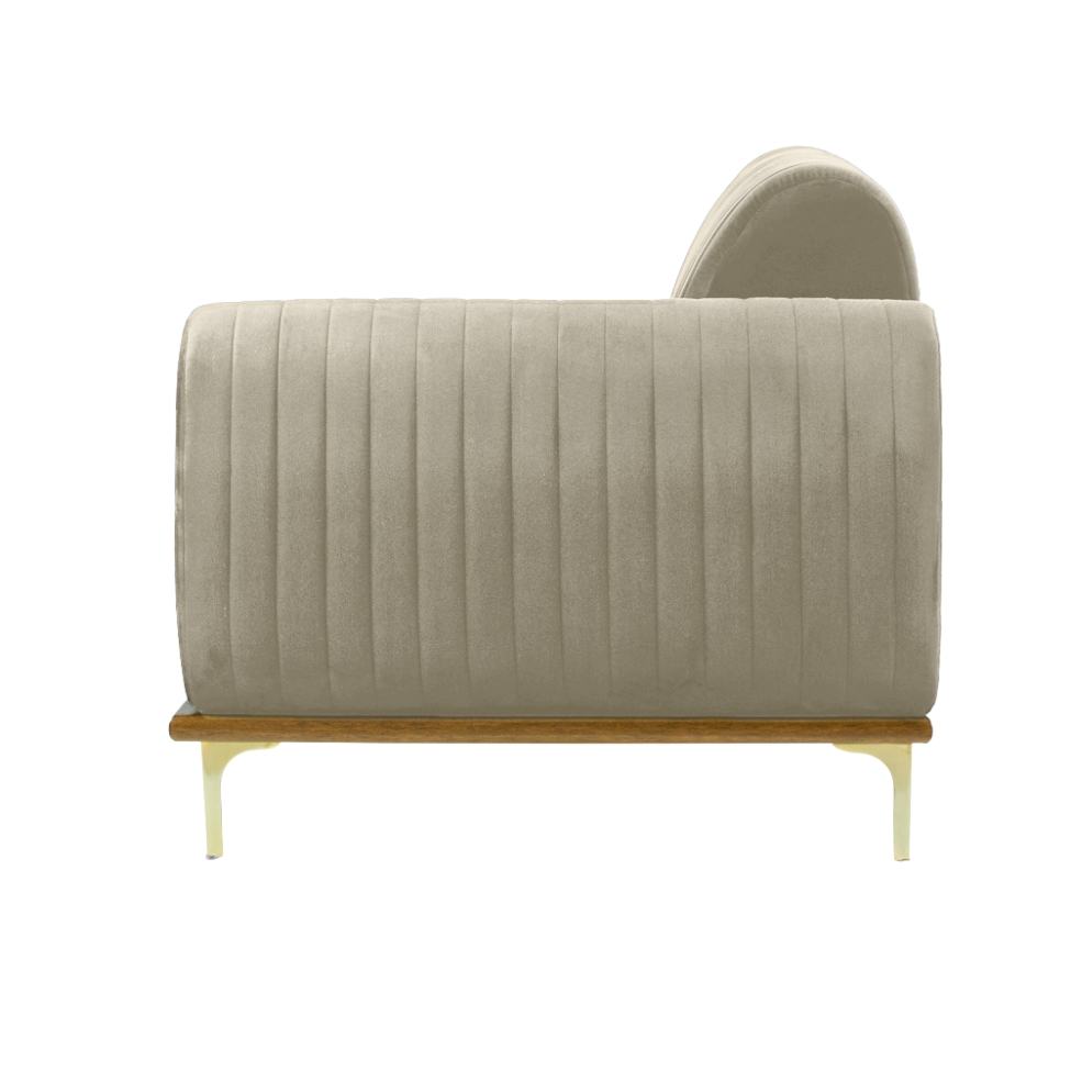 Sofá 3 Lugares Molino com Chaise Esquerdo Veludo Creme e Dourado