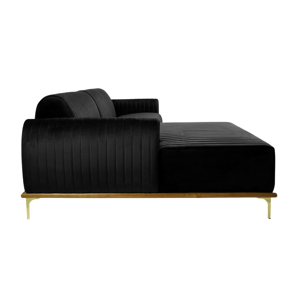Sofá 3 Lugares Molino com Chaise Esquerdo Veludo Grafite e Dourado
