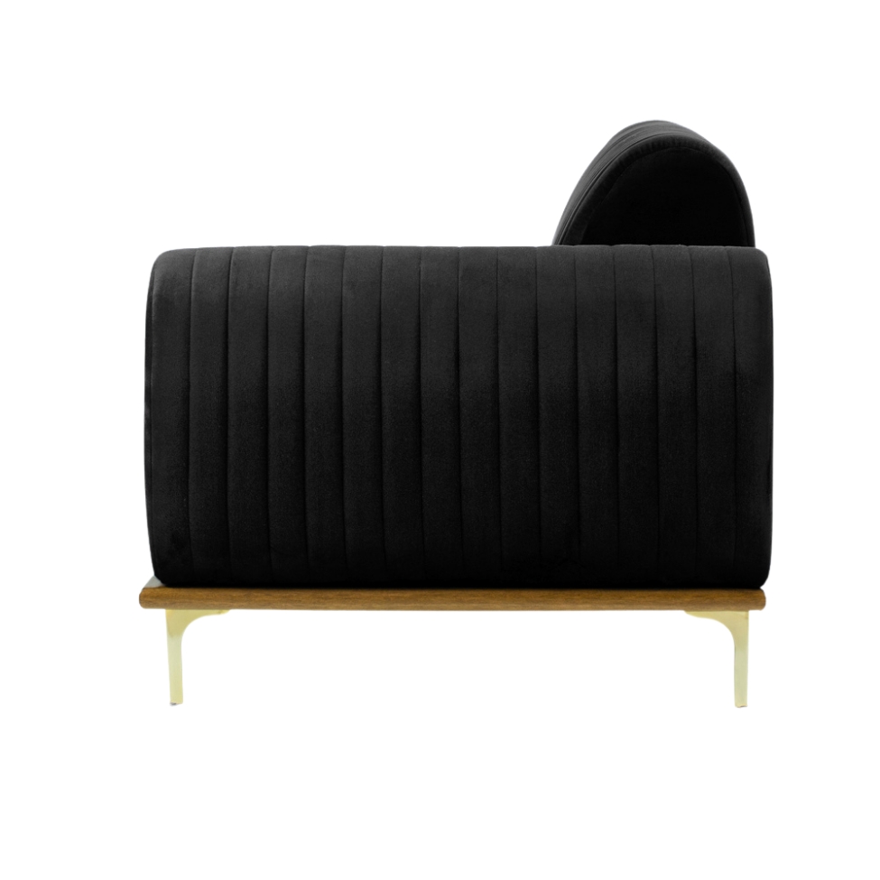 Sofá 3 Lugares Molino com Chaise Esquerdo Veludo Grafite e Dourado