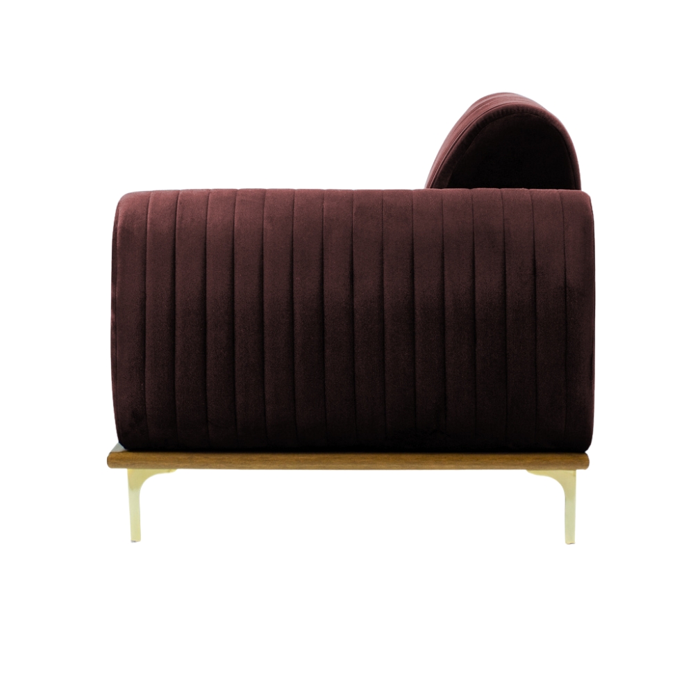 Sofá 3 Lugares Molino com Chaise Esquerdo Veludo Marrom e Dourado