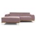 Sofá 3 Lugares Molino com Chaise Esquerdo Veludo Rosa e Dourado