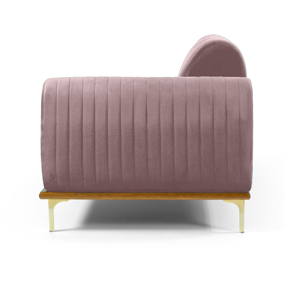 Sofá 3 Lugares Molino com Chaise Esquerdo Veludo Rosa e Dourado