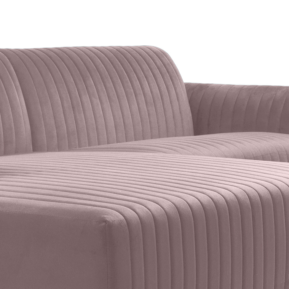 Sofá 3 Lugares Molino com Chaise Esquerdo Veludo Rosa e Dourado