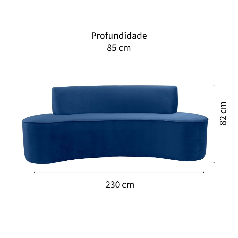 Sofá 3 Lugares Mondo Veludo Azul Marinho