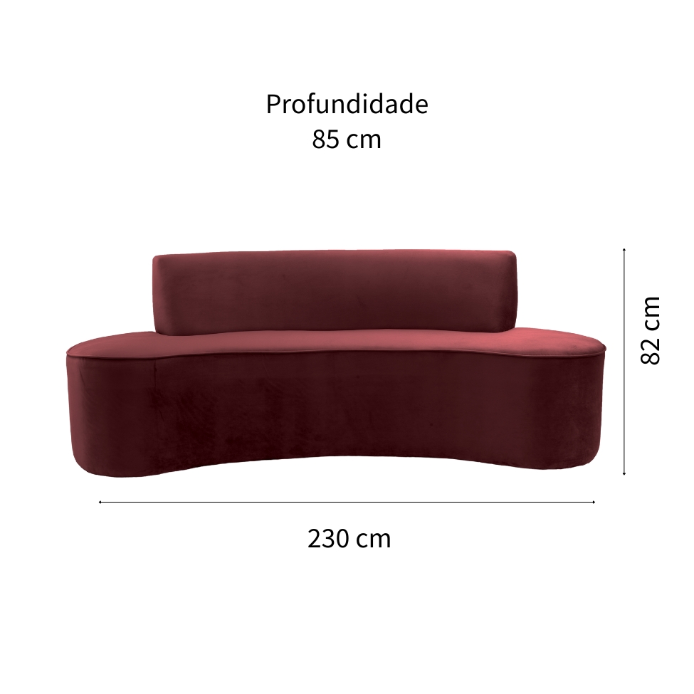 Sofá 3 Lugares Mondo Veludo Bordô