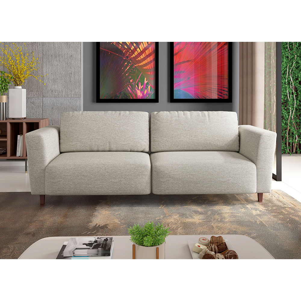 Sofá 3 Lugares Munique com Chaise Esquerdo Poliéster Creme