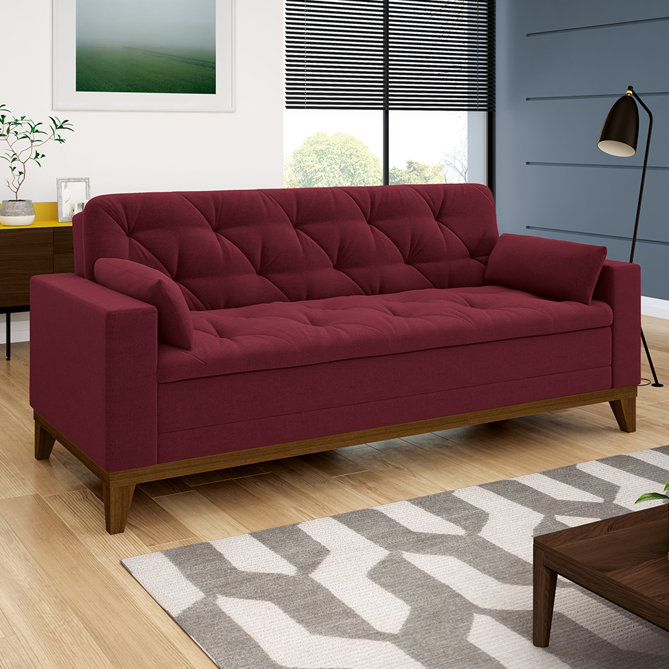 Sofá 3 Lugares Nevada Suede Vermelho