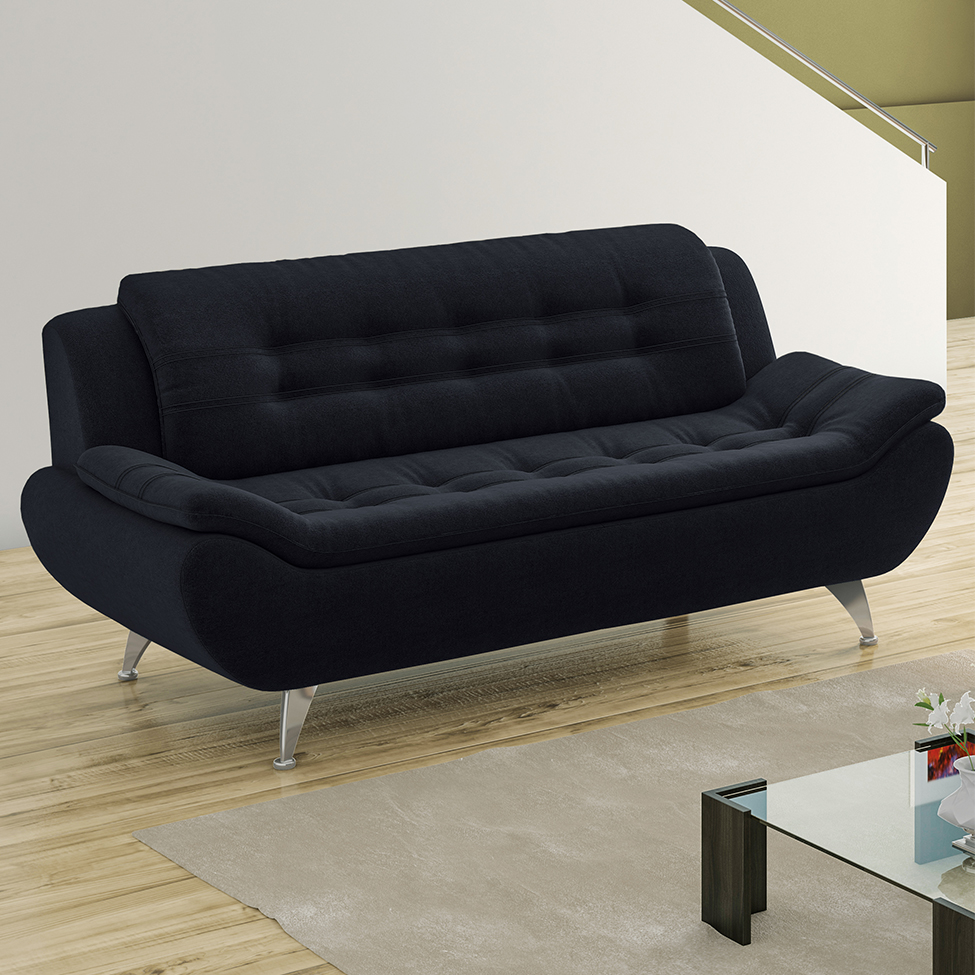 Sofá 3 Lugares New Passion Suede Preto
