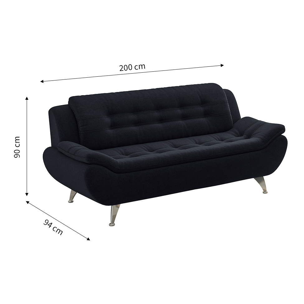 Sofá 3 Lugares New Passion Suede Preto