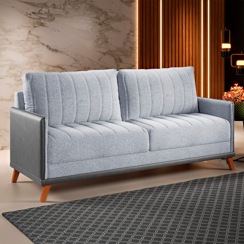 Sofá 3 Lugares Novita Linho Cinza