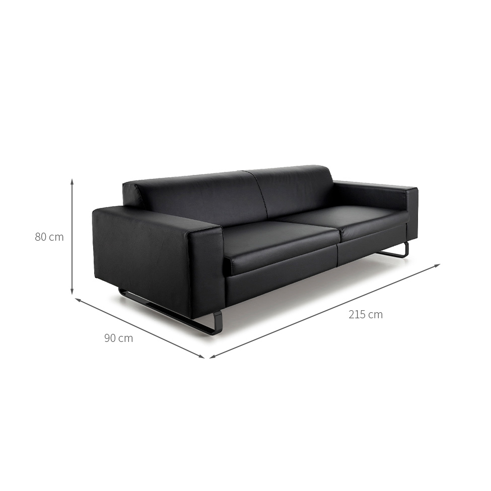 Sofá 3 Lugares Otto Revestimento Sintético Preto 215 cm
