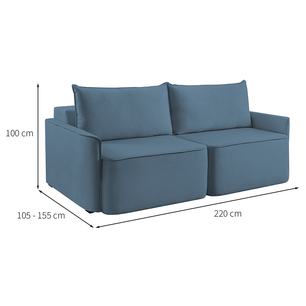 Sofá 3 Lugares Retrátil Moon Linho Azul 220 cm