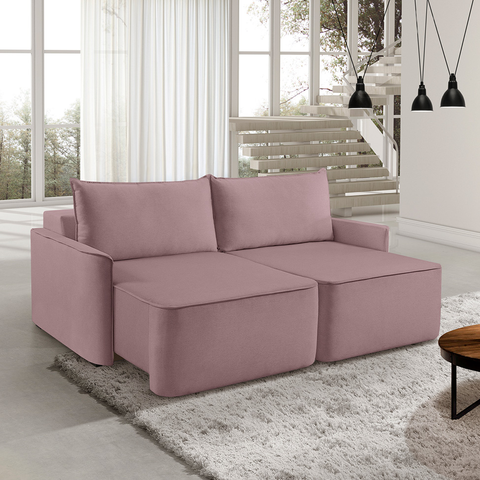 Sofá 3 Lugares Retrátil Moon Linho Rosa 220 cm