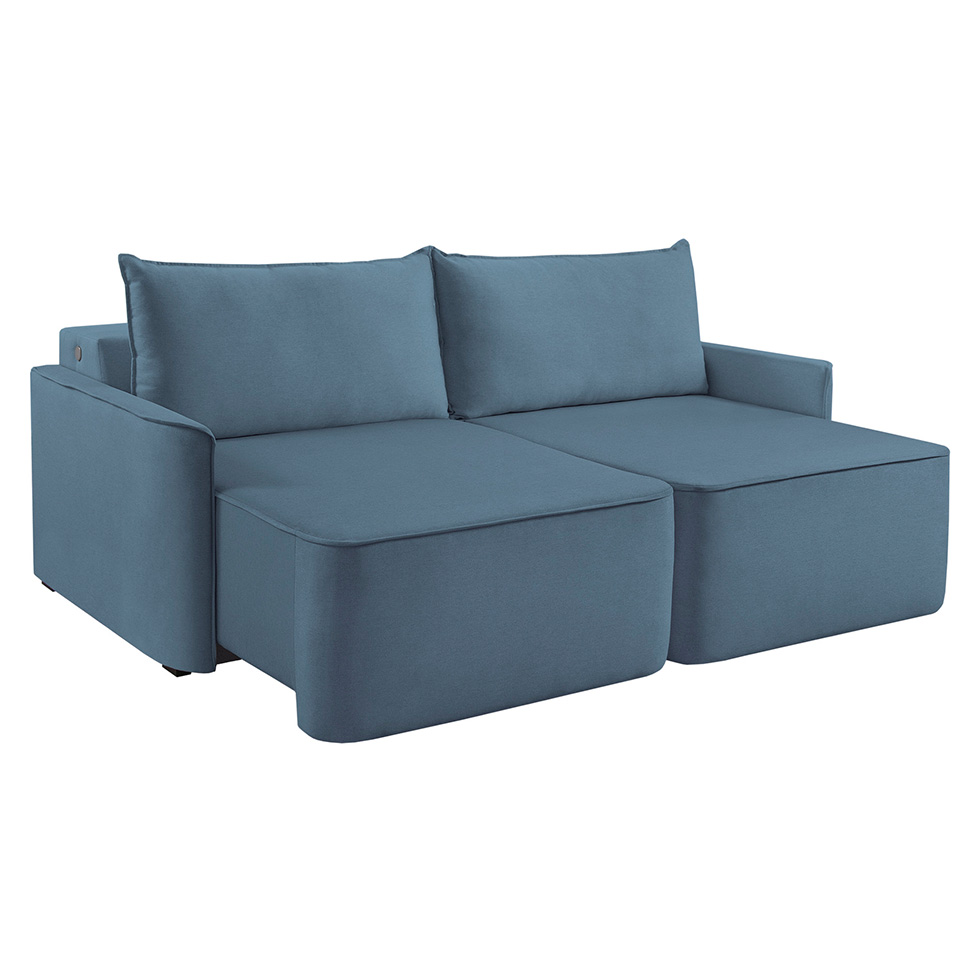 Sofá 3 Lugares Retrátil Moon com USB Linho Azul 200 cm