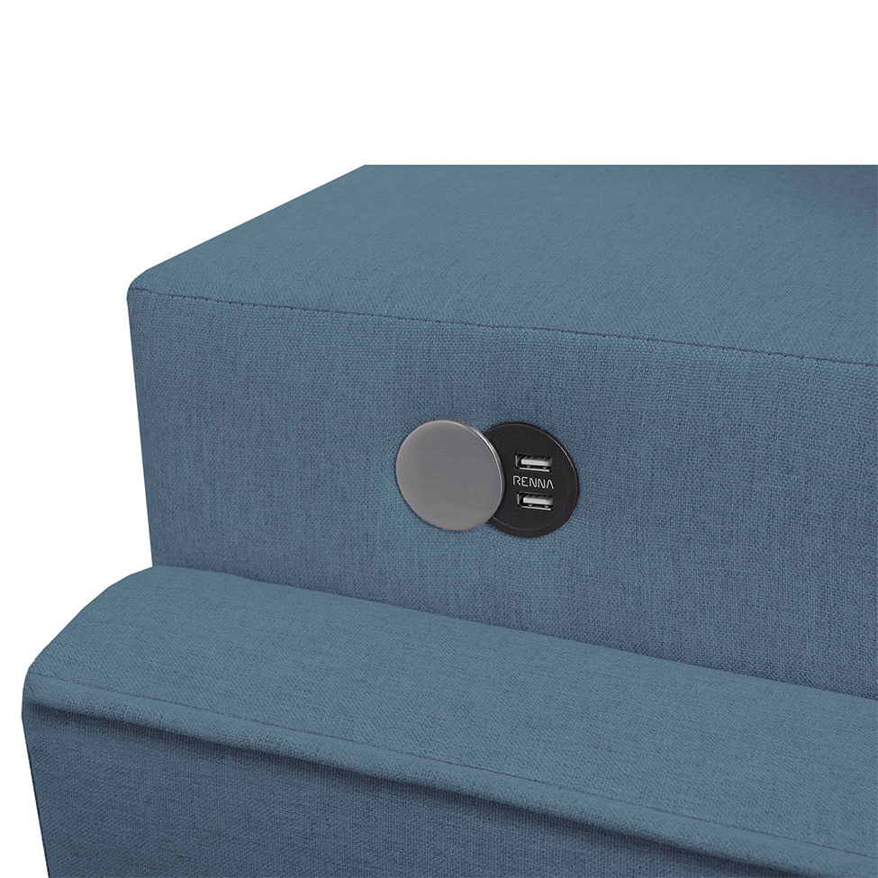 Sofá 3 Lugares Retrátil Moon com USB Linho Azul 220 cm