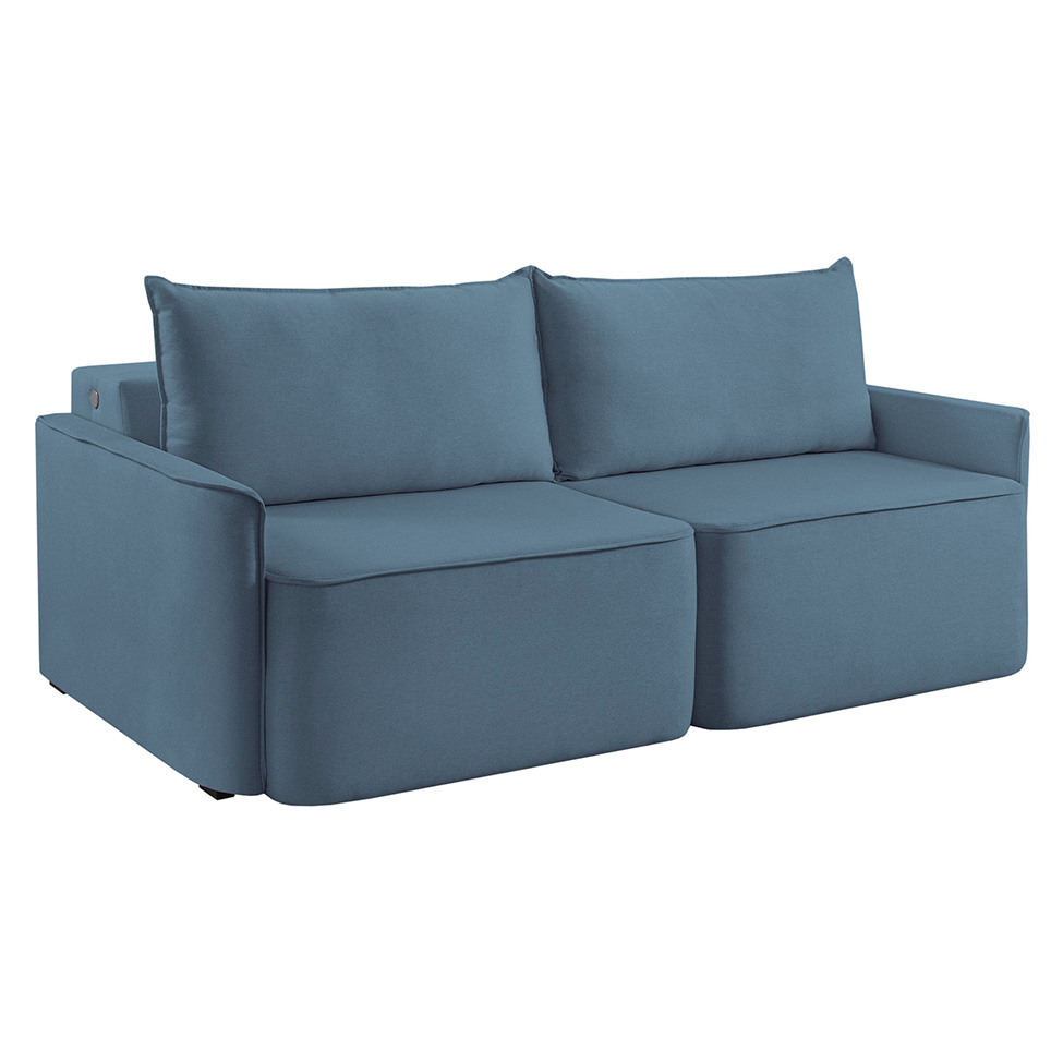 Sofá 3 Lugares Retrátil Moon com USB Linho Azul 220 cm